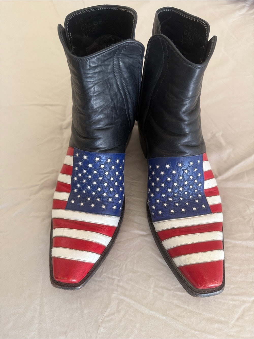 Women’s Western Flag Leather Boots Black with Red, White & Blue size 6.5